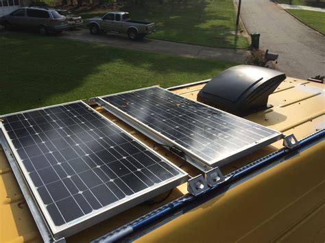 electric box for solar panels on roof of a van|solar panel installation for camper van.